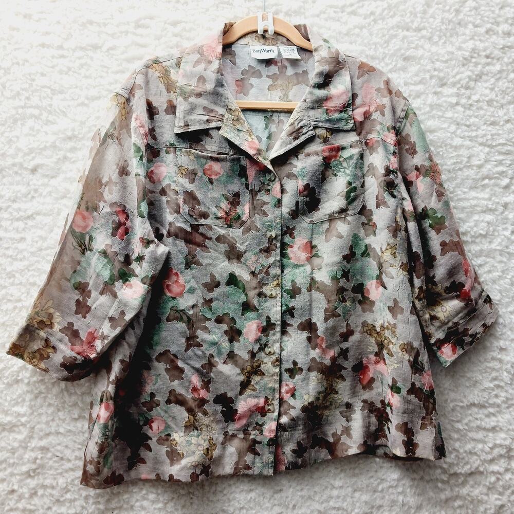 Blouse Button-Up Floral Butterfly Fairy Whimsycore Cottagecore Romantic Size LP